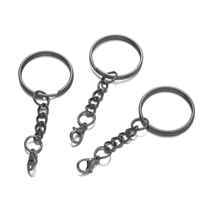 Set of three gunmetal DIY keychain kits with flat rings, link chains and lobster clasps