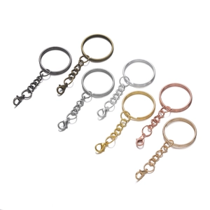 Detailed set of colorful metal lobster clasps and keyrings for DIY craft making