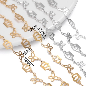 Detail showing crown and butterfly hollow chain links with 8.5mm to 15.5mm measurements