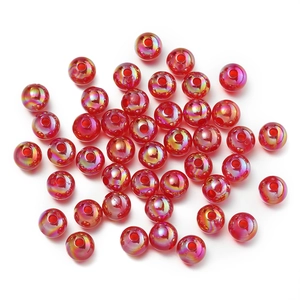 Macro shot of 8mm red AB coated rainbow beads for DIY phone chains and jewelry making