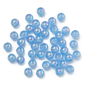 Macro shot of round light blue AB coated acrylic beads for DIY jewelry making