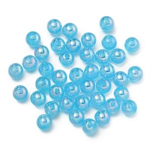 Close-up of sky blue AB coated beads with iridescent finish for DIY jewelry crafts