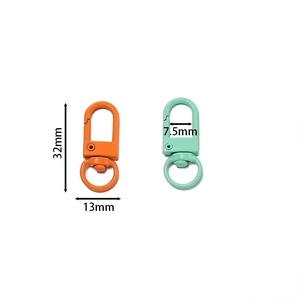 32mm colorful painted alloy lobster clasp keychains in bright orange and mint green finish