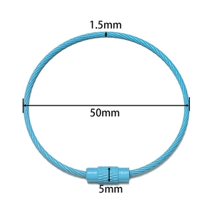 Blue 1.5mm steel wire cable keychain ring with 50mm diameter and screw connector