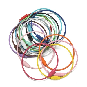 Detail of colorful stainless steel wire keychains with secure screw lock connectors