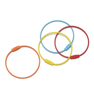 Colorful stainless steel wire keychains with threaded screw connectors in vivid candy tones