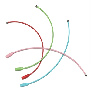 Detailed view of colorful coated wire keychains with secure threaded screw connectors