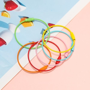 Colorful plastic coated steel wire keychains with screw locks in bright candy colors