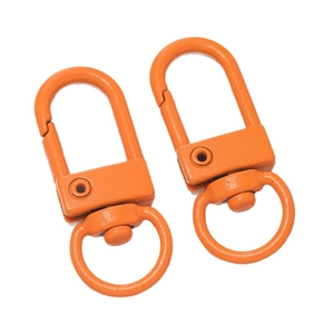 Pair of bright orange 32mm swivel spring gate hooks for DIY keychains and bag accessories