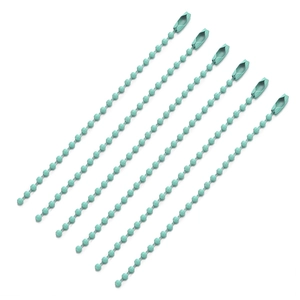 Macro detail of mint green metal ball chains with connectors for DIY keychains and tags
