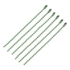 Detail of light green ball chains with metal connectors for DIY keychain accessories