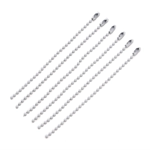 Seven white coated metal ball bead chains with silver connectors for DIY keychains