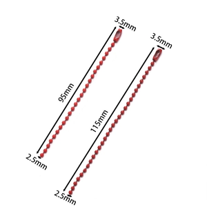 Red 2.5mm metal ball chains in 95mm and 115mm lengths with connectors for DIY keychains