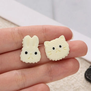 Macro-opname van miniatuur hars bedeltjes in de vorm van konijn en kat koekjes voor DIY