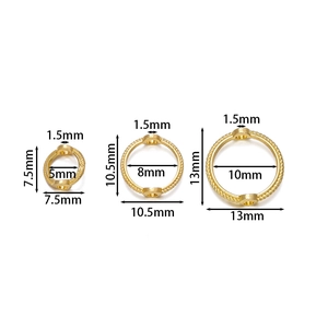 Trois tailles d'anneaux perlés dorés texturés avec doubles trous pour bijoux DIY