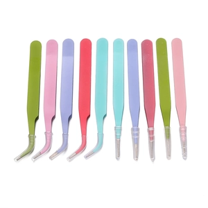 Lot de 10 pincettes colorées en acier inoxydable à pointes droites et courbes pour DIY