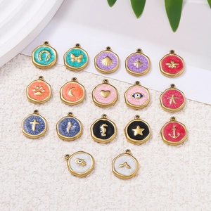 Stainless Steel Enamel Pendant For Jewelry Making Butterfly Seahorse Starfish Bee Evil Eye Heart DIY Charms For Necklace