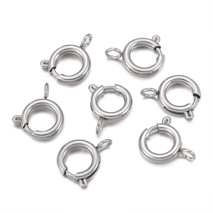 Macro view of polished silver stainless steel spring ring clasps for jewelry making