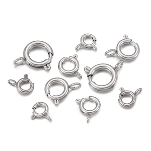 Macro shot of various sizes of stainless steel spring ring clasps for jewelry making