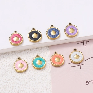 Macro view of colorful hexagon enamel shell pendants for DIY jewelry necklaces