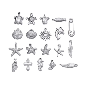 Detailed set of 19 assorted silver stainless steel sea life and nature charms for DIY jewelry