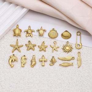 Stainless Steel DIY Marine Pendants Sea Turtle Starfish Shell Charms For Necklace Jewelry Making Gold Silver Accessories