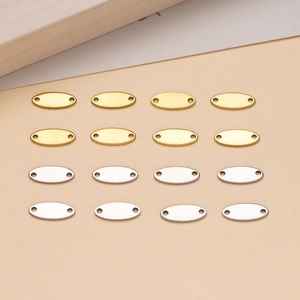 Mirror polished oval stainless steel double hole pendants in gold and silver colors