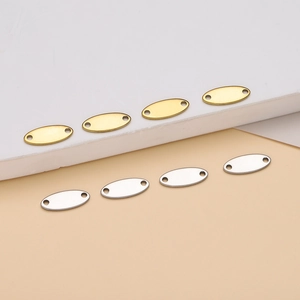Gold and silver stainless steel oval tags with double holes for DIY jewelry making