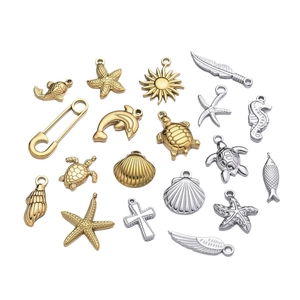 Polished stainless steel sea life pendants in gold and silver for DIY jewelry making