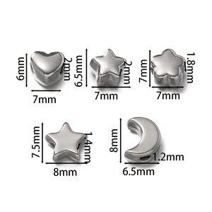 Polished stainless steel spacer beads in star moon and heart shapes for DIY jewelry making