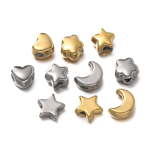 Polished stainless steel spacer beads in star, moon, heart and flower shapes for DIY jewelry