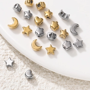 Polished stainless steel stars moons and hearts beads for DIY jewelry making