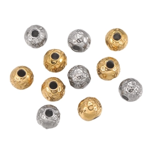 Hammered texture 18k gold and silver stainless steel beads for DIY jewelry making
