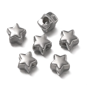 Polished silver star-shaped stainless steel spacer beads for DIY jewelry making