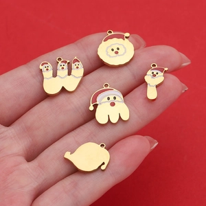 18k gold plated stainless steel Christmas pendants with red and white enamel charms