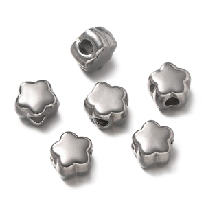 Detailed view of six-piece flower-shaped stainless steel spacer beads for DIY jewelry