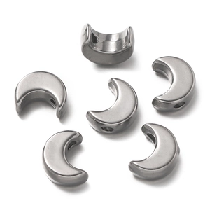Polished silver crescent moon beads for DIY jewelry making with smooth surface