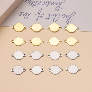 Set de 16 conectores redondos de acero inoxidable bañados en oro de 18K y plata con dos agujeros