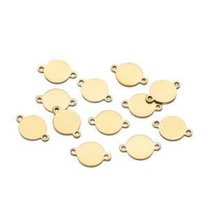 Conectores redondos de acero inoxidable chapado en oro de 18K y doble agujero para joyas