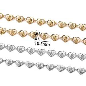 Detailed view of 6x10.5mm stainless steel heart-shaped chain links in gold and silver