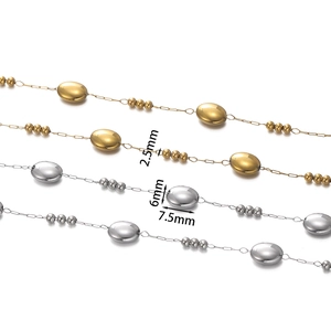 Detail of 2.5mm and 6mm heart beads on stainless steel chain for DIY jewelry making