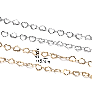 Detail showing 5mm by 6.5mm hollow heart shape links in gold and silver stainless steel