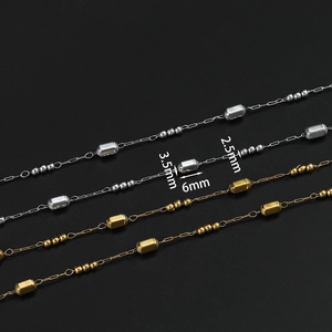 Detail of 3.5mm by 6mm stainless steel heart link chain with 2.5mm beads for DIY jewelry
