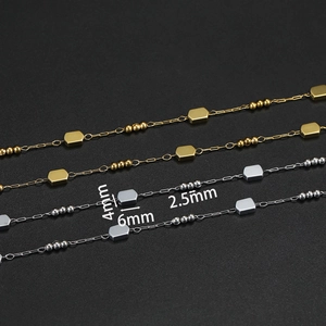 Detailed view of 6x4mm square links and 2.5mm beads for DIY jewelry making chains