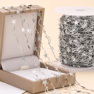 Silver stainless steel star and moon hollow chain for DIY jewelry making and necklaces