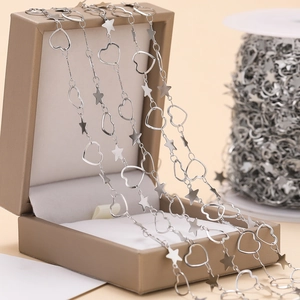 Stainless steel DIY chain featuring hollow hearts and stars on a bulk spool roll