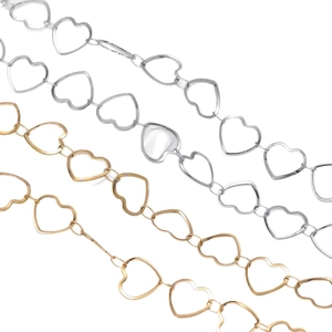 Polished gold and silver hollow heart stainless steel chains for DIY jewelry making