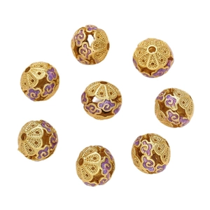 Huit perles creuses en cuivre doré avec nuages en émail violet pour bijoux DIY