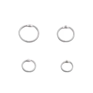 DIY metal loose-leaf binder rings in four sizes with clear diameter measurements
