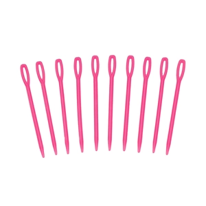 Set of 10 rose pink plastic big eye sewing needles for kids DIY knitting and crafts